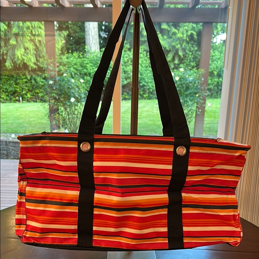 Striped Large Utility Tote Bag with Blue Handles